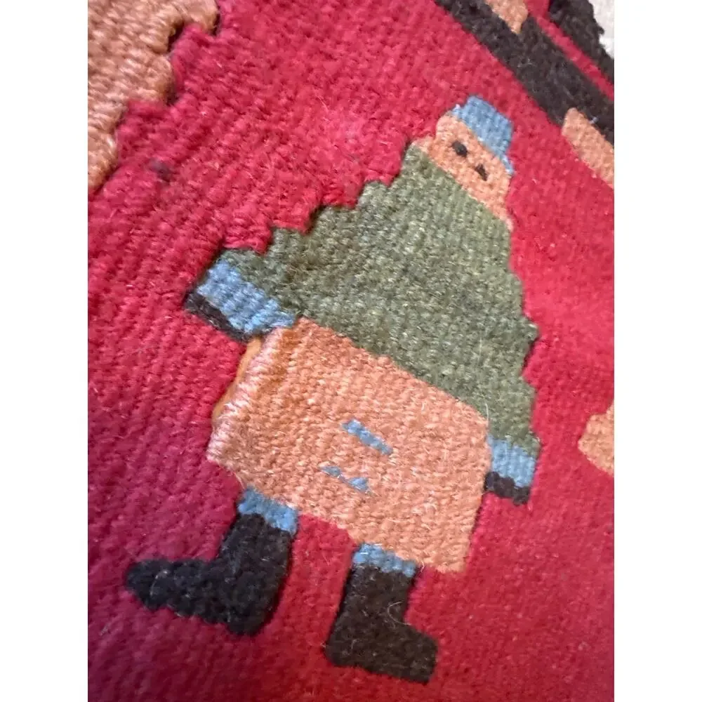 Turkish Kilim Wool Rug Tapestry Fringed Hand Woven Christmas Santa Claus 44 x 34